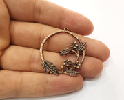 2 Copper Flower and Leaf Charms Antique Copper Plated Charms (38x34mm)  G18864