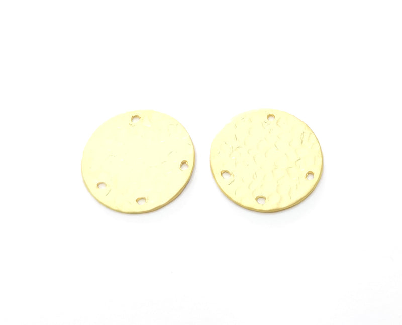 4 Hammered Circle Connector Charms Round Charms Gold Plated Charms  (20 mm)  G18878