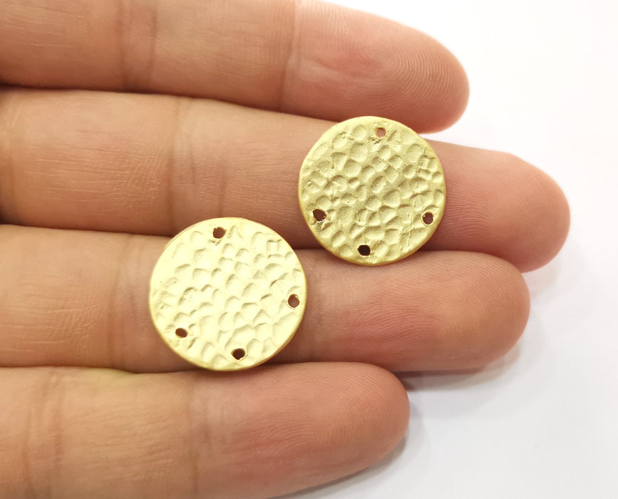 4 Hammered Circle Connector Charms Round Charms Gold Plated Charms  (20 mm)  G18878