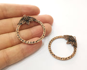 2 Flower Hammered Circle Charms Antique Copper Plated Charms (41x36mm)  G18881