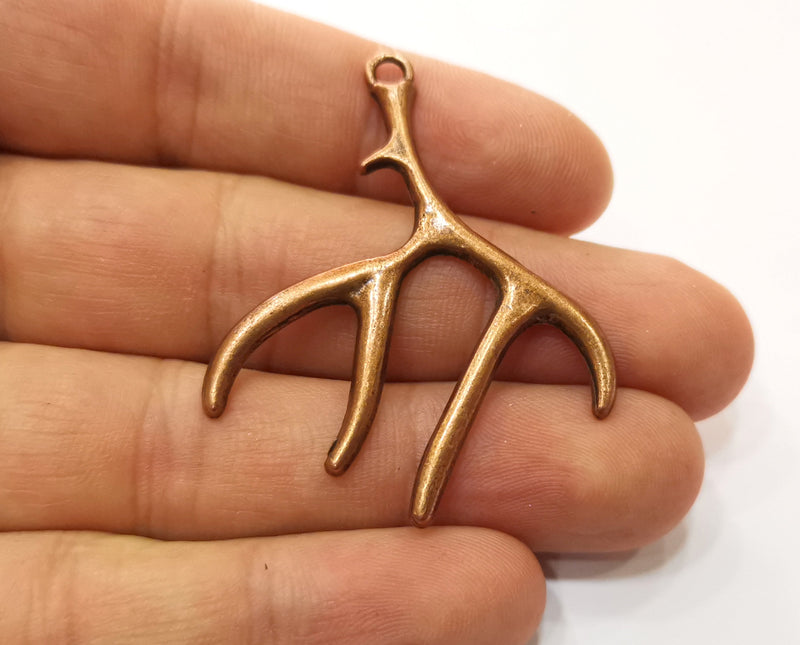 2 Horn Charms Antique Copper Plated Charms (51x39mm)  G18886