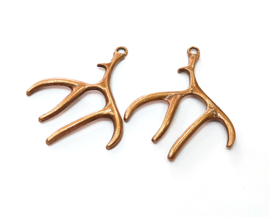 2 Horn Charms Antique Copper Plated Charms (51x39mm)  G18886