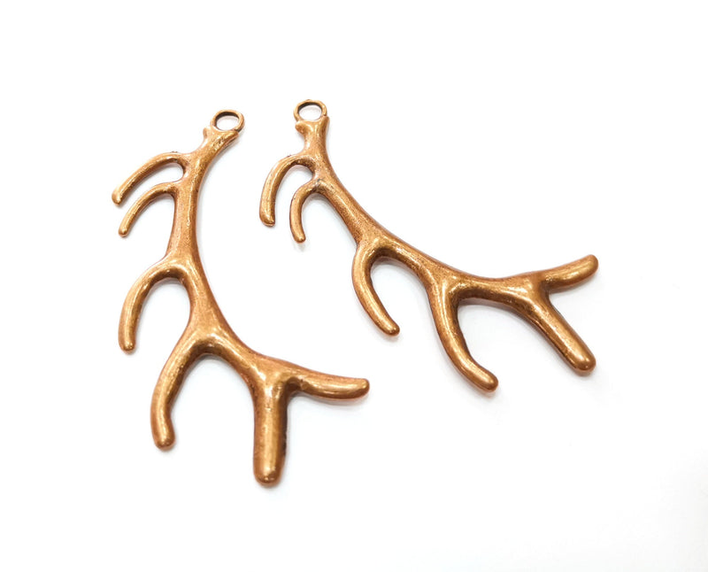 2 Horn Charms Antique Copper Plated Charms (68x28mm)  G18890
