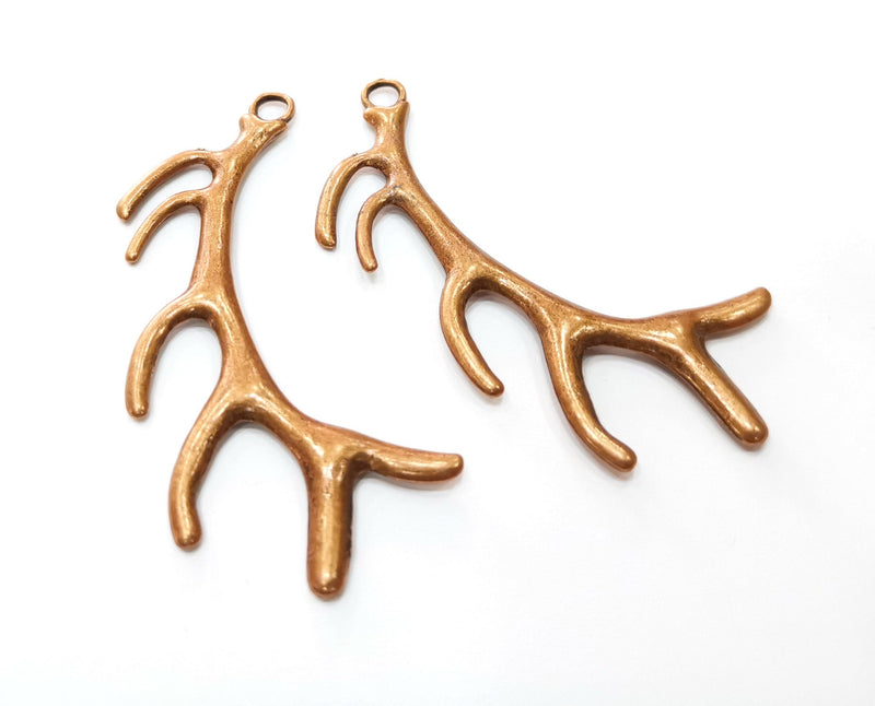 2 Horn Charms Antique Copper Plated Charms (68x28mm)  G18890