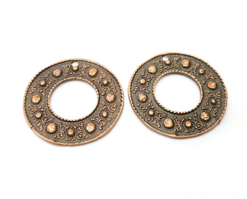 2 Copper Charms Antique Copper Plated Charms (37mm) G18387