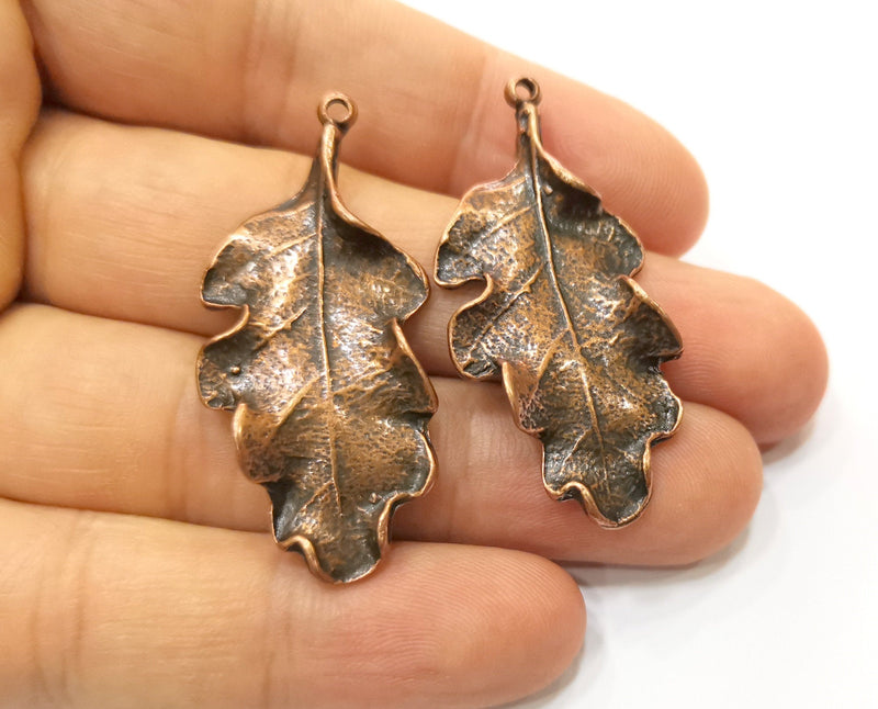 2 Copper Leaf Charms Antique Copper Plated Charms (46x22mm) G18394