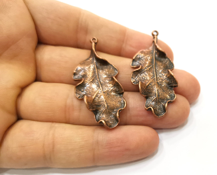 2 Copper Leaf Charms Antique Copper Plated Charms (46x22mm) G18394