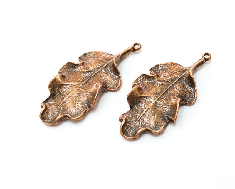 2 Copper Leaf Charms Antique Copper Plated Charms (46x22mm) G18394