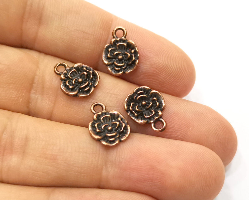 10 Flower Charms Antique Copper Plated Charms (13x10mm)  G18395