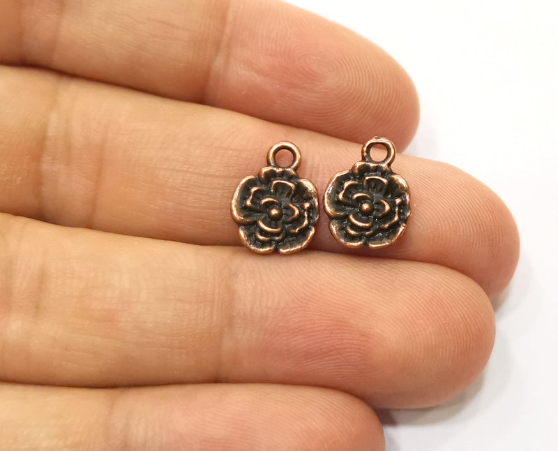 10 Flower Charms Antique Copper Plated Charms (13x10mm)  G18395