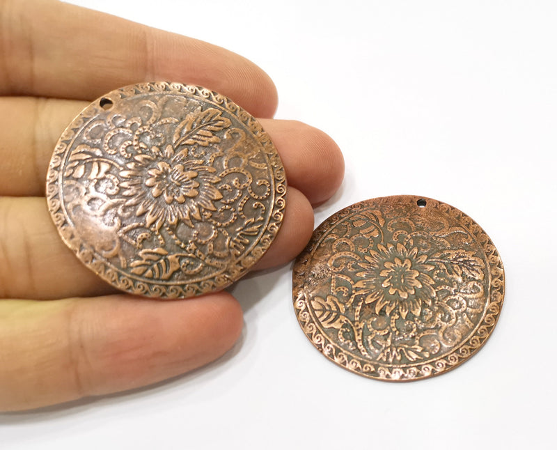 Copper Curved Flower Charms Antique Copper Plated Charms (42mm) G18398
