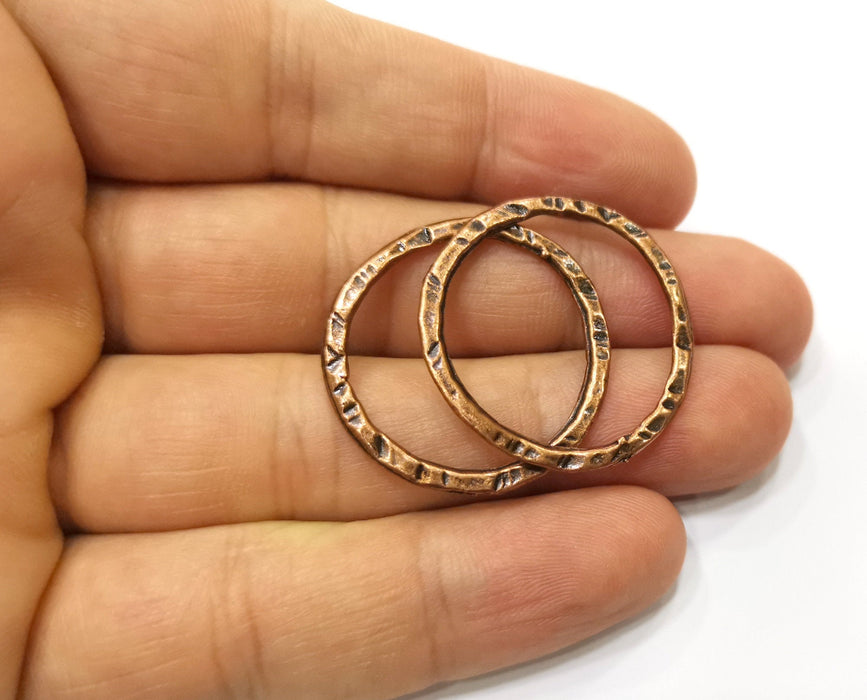 10 Hammered Circle Findings Antique Copper Plated Circle (30 mm)  G18399