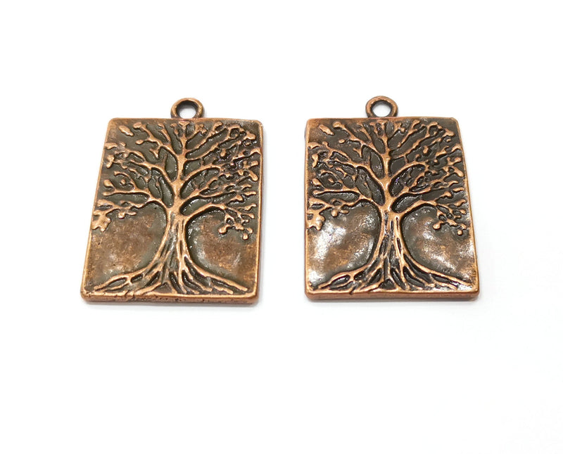 2 Copper Tree Charms Antique Copper Plated Charms (31x22mm)  G18410