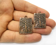 2 Copper Tree Charms Antique Copper Plated Charms (31x22mm)  G18410