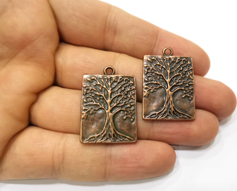 2 Copper Tree Charms Antique Copper Plated Charms (31x22mm)  G18410