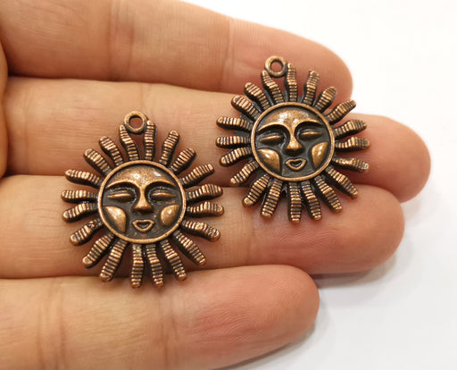 2 Sun Charms Antique Copper Plated Charms (33x28mm)  G18894