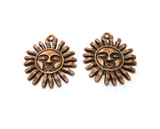 2 Sun Charms Antique Copper Plated Charms (33x28mm)  G18894