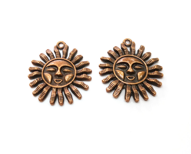 2 Sun Charms Antique Copper Plated Charms (33x28mm)  G18894