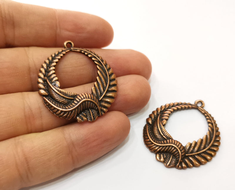 2 Copper Leaf Charms Antique Copper Plated Charms (38x33mm)  G18897
