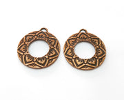 2 Flower Copper Charms Antique Copper Plated Charms (30x26mm)  G18898