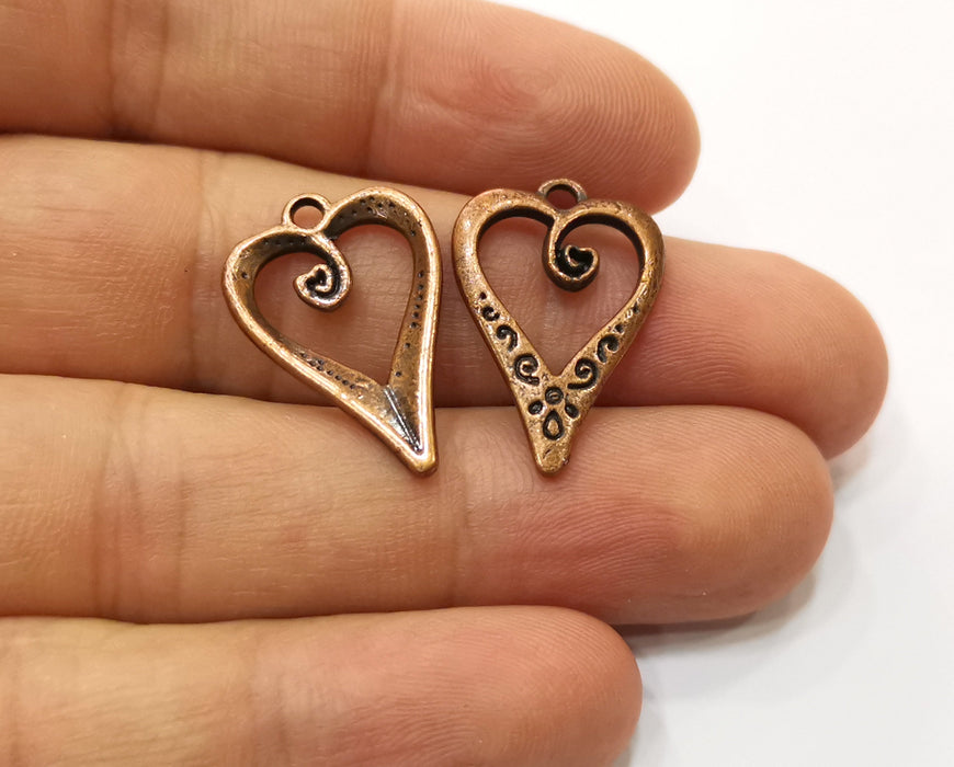 8 Heart Charms Antique Copper Plated Charms (25x17mm) G18902