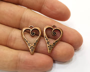 8 Heart Charms Antique Copper Plated Charms (25x17mm) G18902