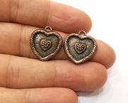 6 Heart Flower Charms Antique Copper Plated Charms (20x18mm)  G18906