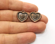 6 Heart Flower Charms Antique Copper Plated Charms (20x18mm)  G18906