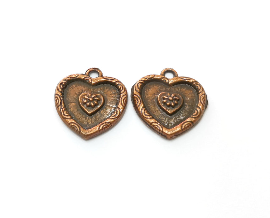 6 Heart Flower Charms Antique Copper Plated Charms (20x18mm)  G18906