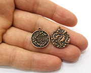 4 Flower Charms Antique Copper Plated Charms (21x18mm)  G18912