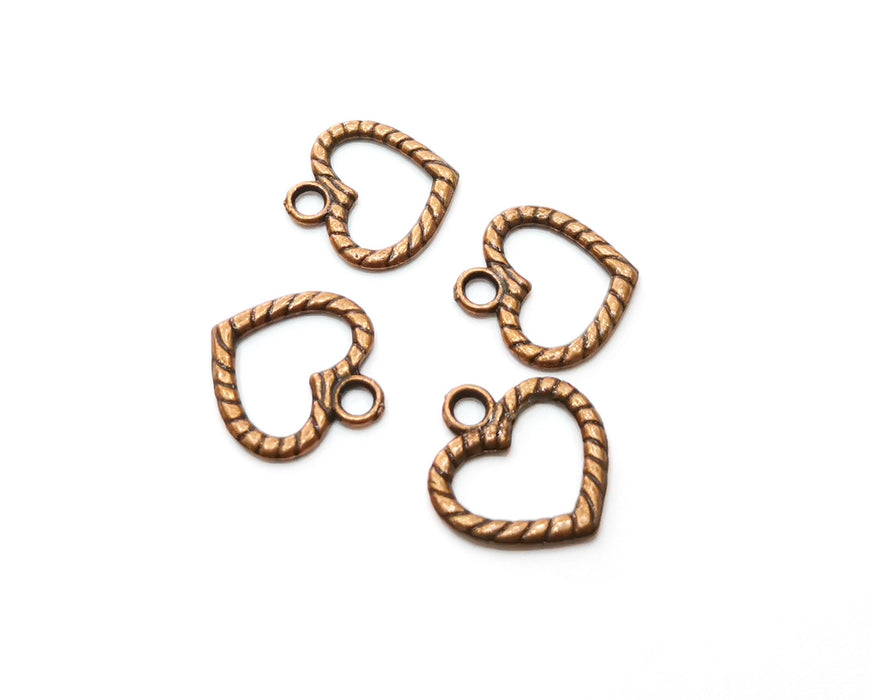 10 Twisted Heart Charms Antique Copper Plated Charms  (17x17mm)  G19406
