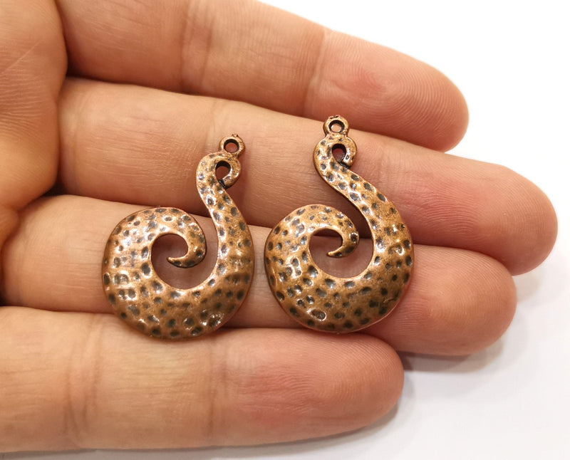 2 Copper Hammered Charms Antique Copper Plated Charms (34x22mm)  G18916