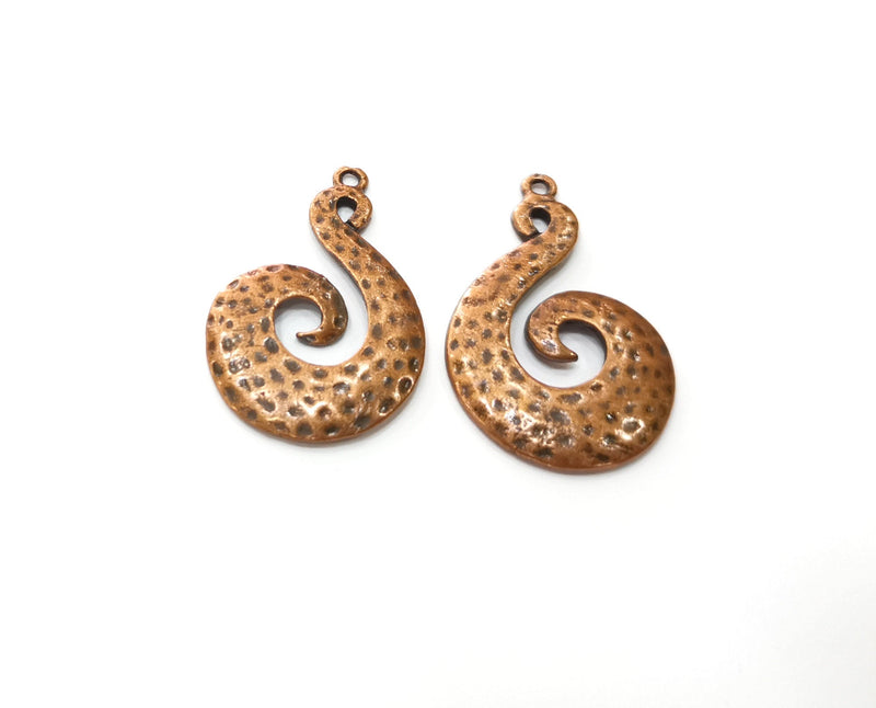 2 Copper Hammered Charms Antique Copper Plated Charms (34x22mm)  G18916