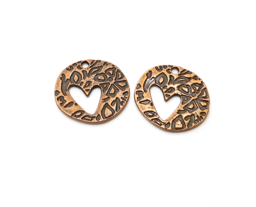 4 Copper Heart Charms Antique Copper Plated Charms (21mm) G18918