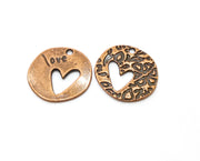 4 Copper Heart Charms Antique Copper Plated Charms (21mm) G18918