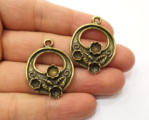 2 Antique Bronze Flower and Leaf Charms Antique Bronze Plated Charms (35x27mm)  G18924
