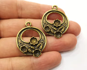 2 Antique Bronze Flower and Leaf Charms Antique Bronze Plated Charms (35x27mm)  G18924