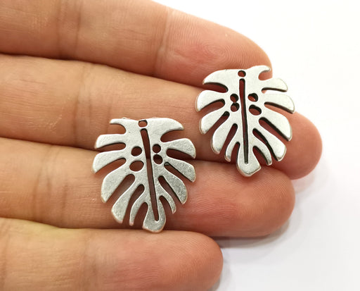 4 Monstera Leaf Charms Antique Silver Plated Charms (25x22mm)  G18419