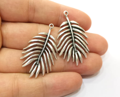 2 Monstera Leaf Charms Antique Silver Plated Charms (40x24mm)  G18420