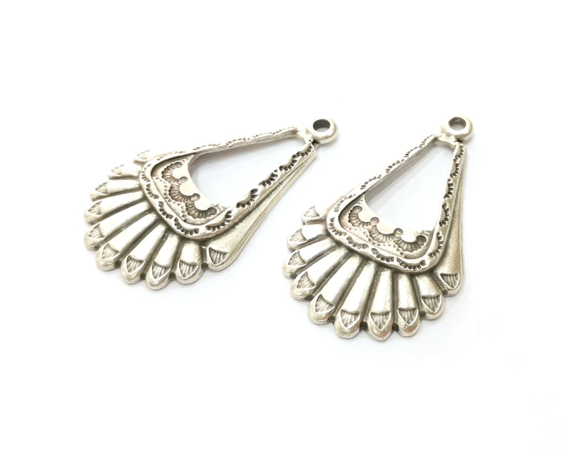 2 Silver Charms Antique Silver Plated Charms (44x26mm)  G18421