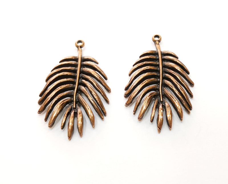 2 Monstera Leaf Charms Antique Copper Plated Charms (40x24mm)  G18423