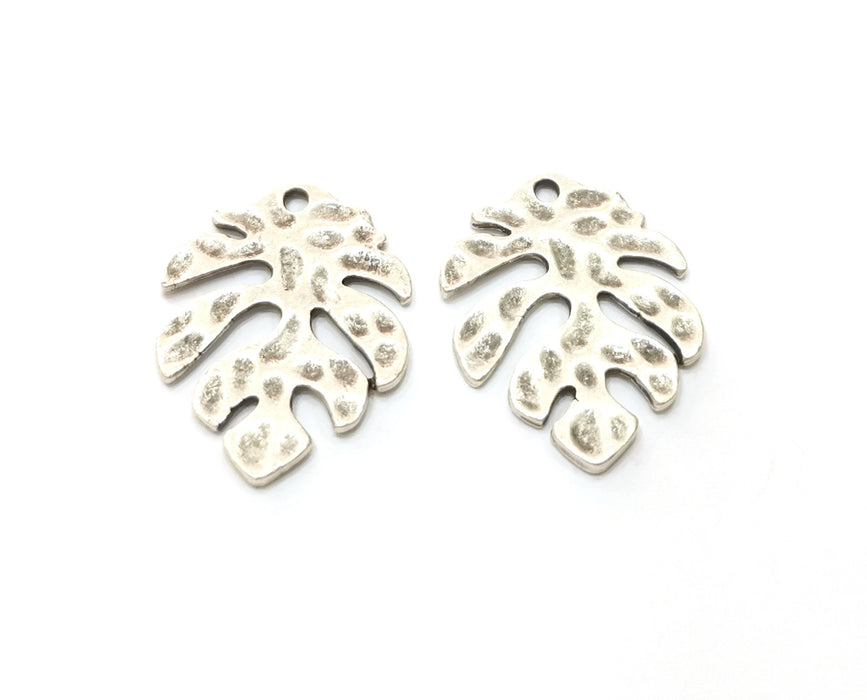 4 Monstera Leaf Charms Antique Silver Plated Charms (29x21mm)  G18425