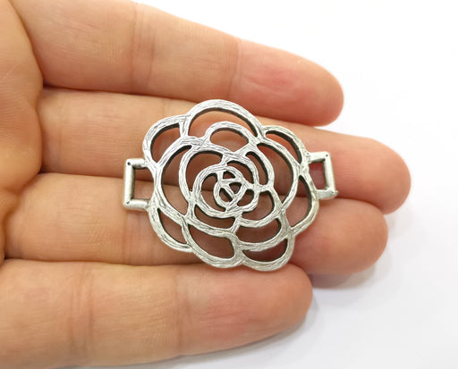 2 Rose Charms Connector Antique Silver Plated Charms (44x34mm)  G18426