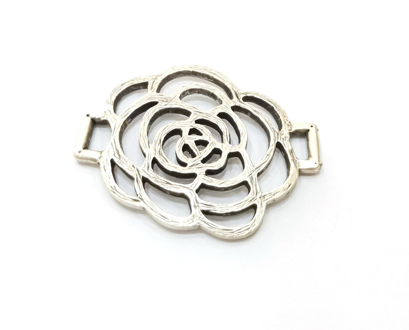 2 Rose Charms Connector Antique Silver Plated Charms (44x34mm)  G18426