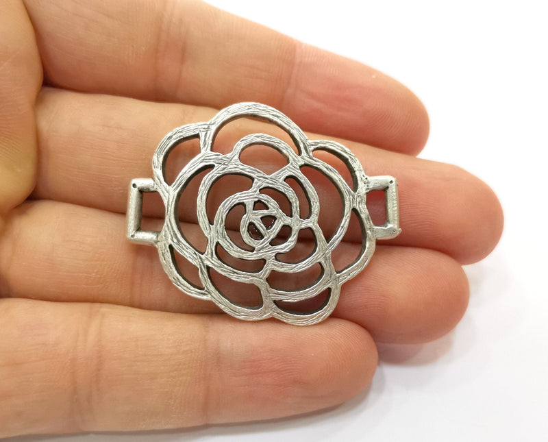 2 Rose Charms Connector Antique Silver Plated Charms (44x34mm)  G18426