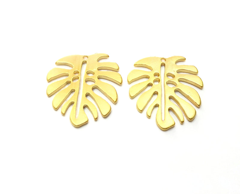 2 Monstera Leaf Charms Gold Plated Charms (32x29mm)  G18428