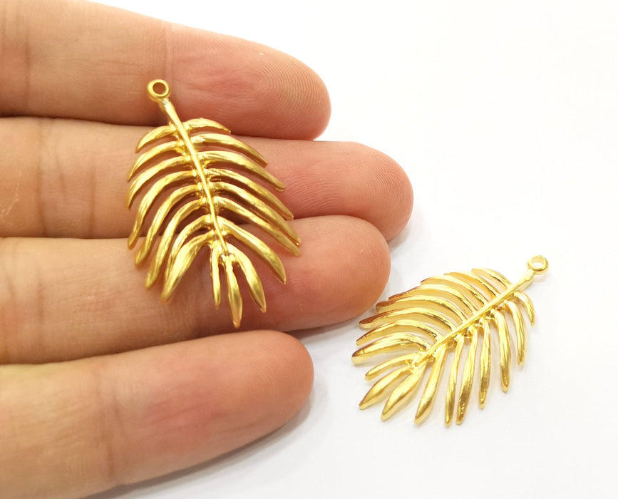 2 Monstera Leaf Charms Gold Plated Charms (40x24mm)  G18429