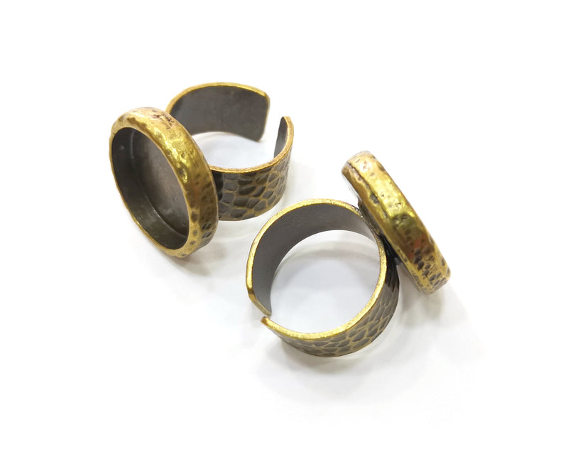 Hammered Ring Blank Setting Cabochon Base inlay Ring Backs Mounting Adjustable Ring Bezel (18mm blank) Antique Bronze Plated G18933