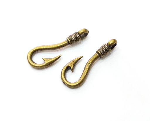 4 Antique Bronze Hook Charms Antique Bronze Plated Charms (36x13mm) G18934