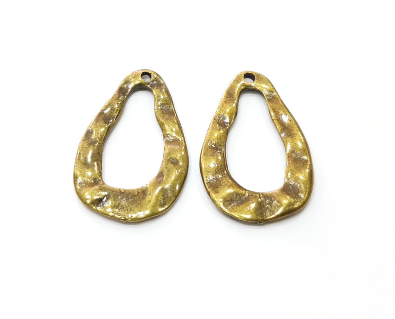 4 Antique Bronze Hammered Drop Charms Antique Bronze Plated Charms (28x18mm)  G18935